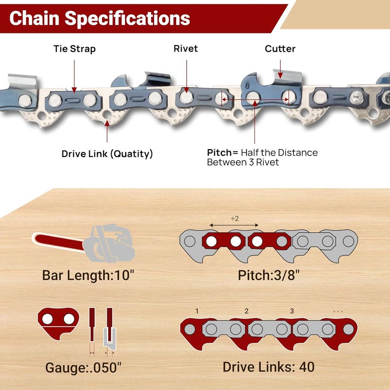 PETOX 3-Pack 10 Inch Chainsaw Chain 40 Drive Links, 3/8" Pitch, 0.050" Gauge, Fit for Craftsman, Remington, Worx, Sun Joe, Greenworks, Earthwise, Echo, Oregon, Husqvarna Chainsaws and More-S40 - Image 3